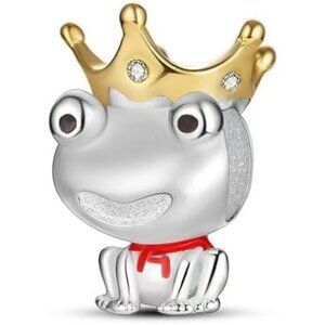 Frog Prince Cute Animal DIY Charm Pendant, 925 Sterling Silver Pendant
